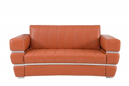 Three Piece Indoor Camel Italian Leather Six Person Seating Set-3