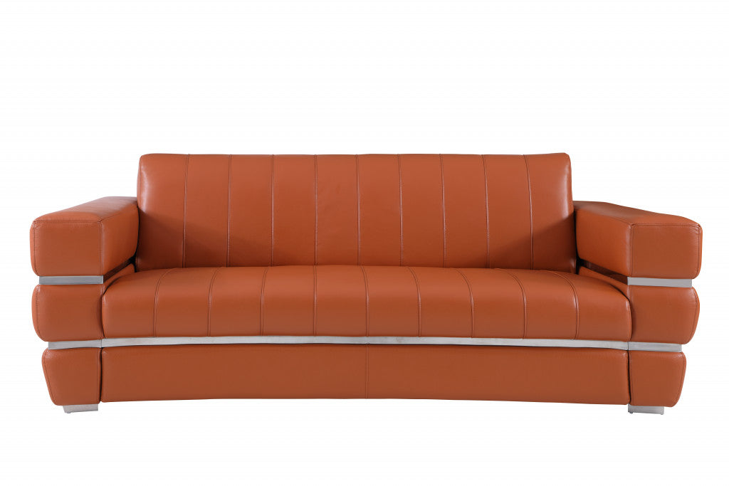 Three Piece Indoor Camel Italian Leather Six Person Seating Set-4