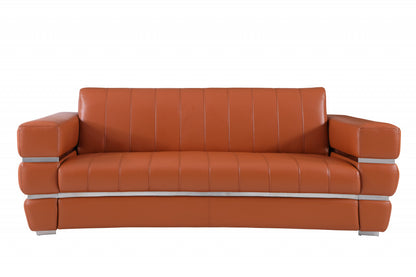 Three Piece Indoor Camel Italian Leather Six Person Seating Set-4