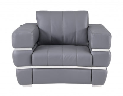 Three Piece Indoor Dark Gray Italian Leather Six Person Seating Set-2