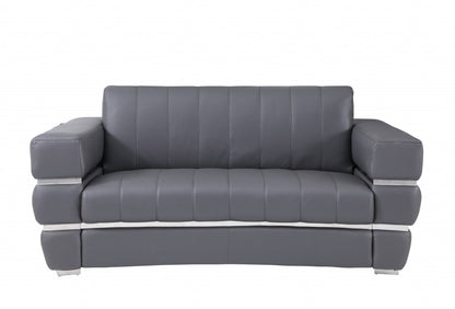 Three Piece Indoor Dark Gray Italian Leather Six Person Seating Set-3