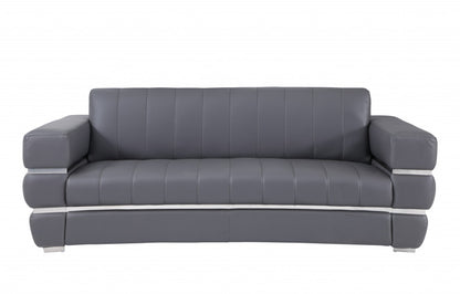 Three Piece Indoor Dark Gray Italian Leather Six Person Seating Set-4