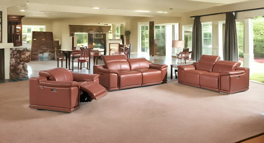 Three Piece Indoor Camel Italian Leather Six Person Seating Set-0