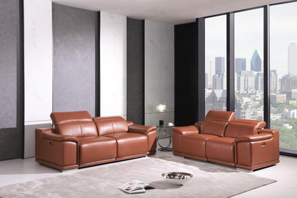 Two Piece Indoor Camel Italian Leather Five Person Seating Set-8