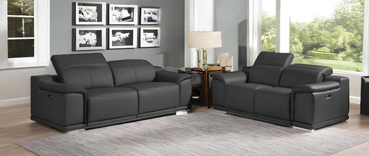 Two Piece Indoor Dark Gray Italian Leather Five Person Seating Set-0