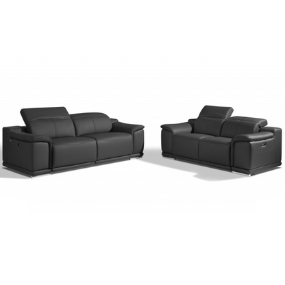 Two Piece Indoor Dark Gray Italian Leather Five Person Seating Set-4
