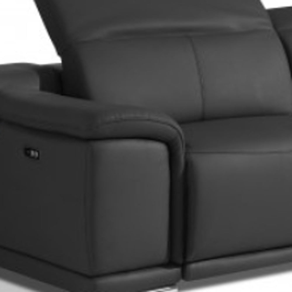 Two Piece Indoor Dark Gray Italian Leather Five Person Seating Set-5