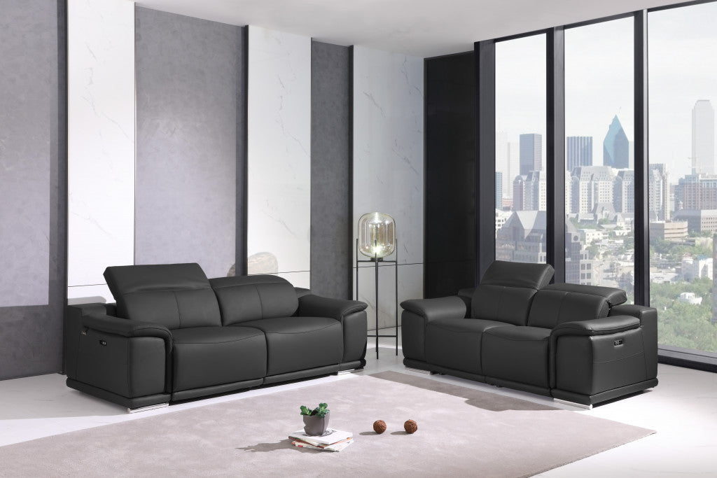 Two Piece Indoor Dark Gray Italian Leather Five Person Seating Set-7