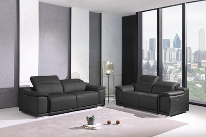 Two Piece Indoor Dark Gray Italian Leather Five Person Seating Set-7
