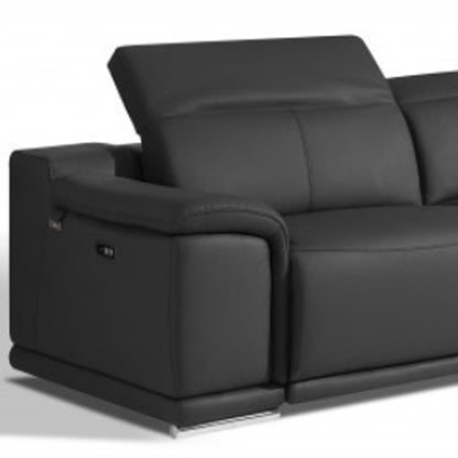 Two Piece Indoor Dark Gray Italian Leather Five Person Seating Set-6
