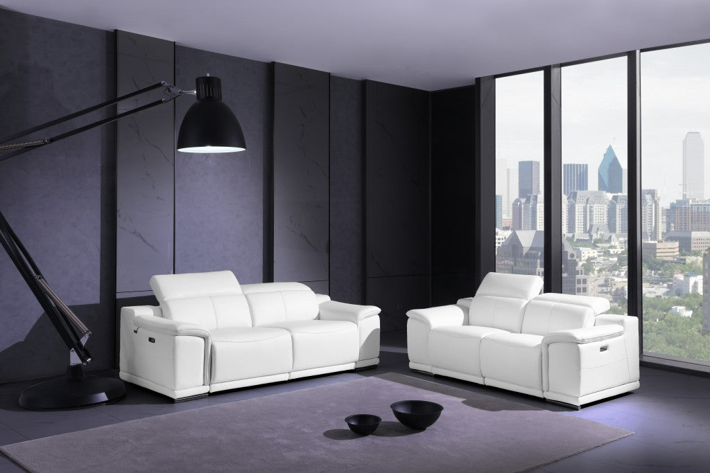 Two Piece Indoor White Italian Leather Five Person Seating Set-5