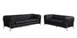 Two Piece Indoor Black Italian Leather Five Person Seating Set-0