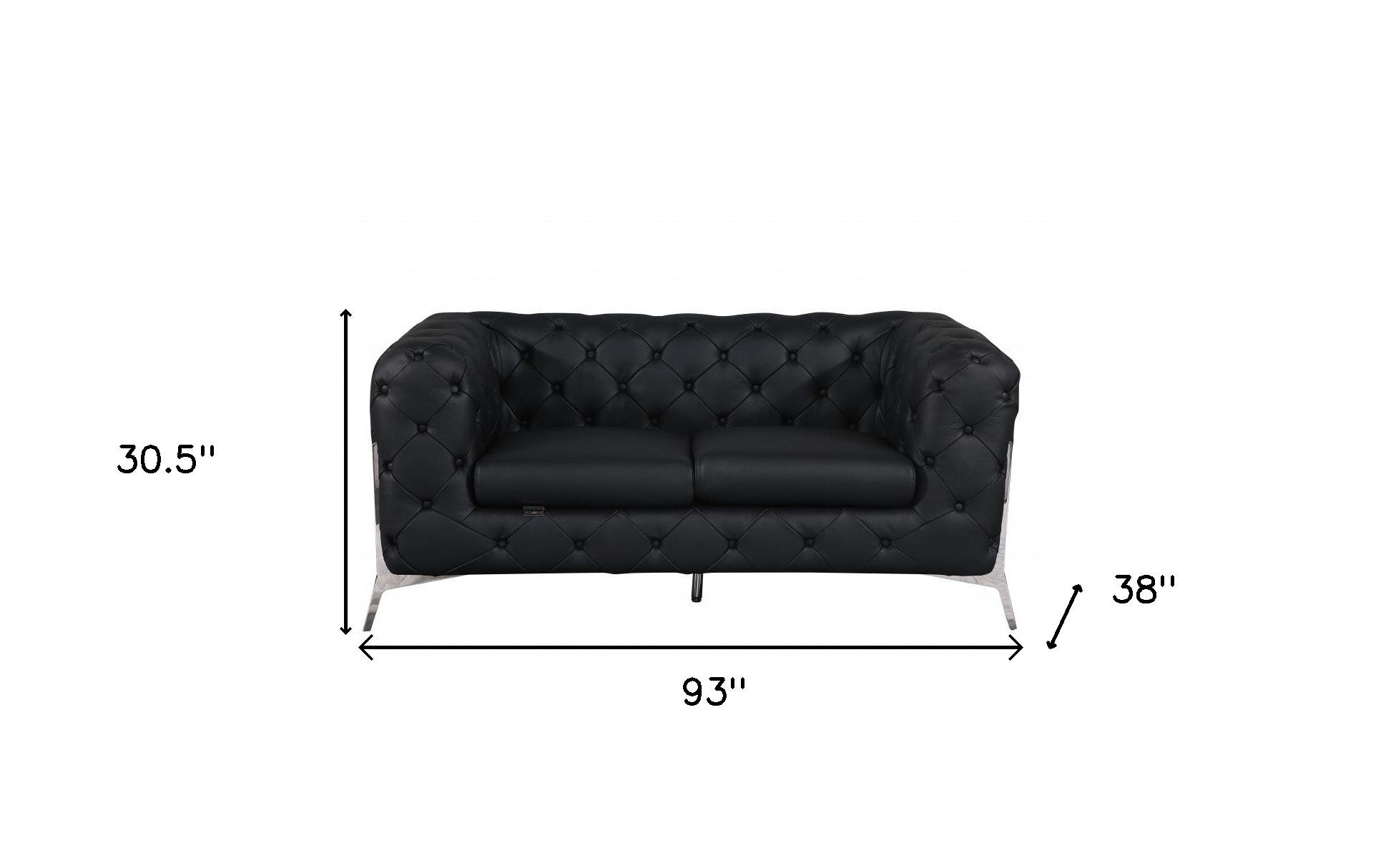 Two Piece Indoor Black Italian Leather Five Person Seating Set-5