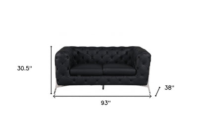 Two Piece Indoor Black Italian Leather Five Person Seating Set-5