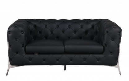 Two Piece Indoor Black Italian Leather Five Person Seating Set-2