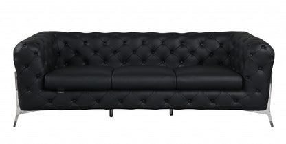 Two Piece Indoor Black Italian Leather Five Person Seating Set-3