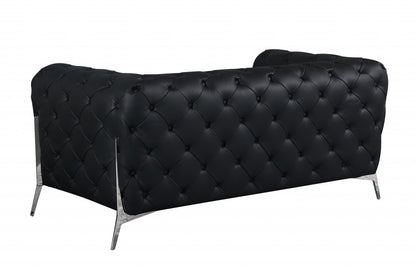 Two Piece Indoor Black Italian Leather Five Person Seating Set-4