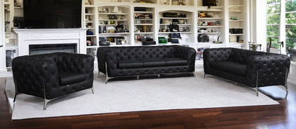 Three Piece Indoor Black Italian Leather Six Person Seating Set-1