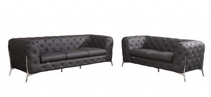 Two Piece Indoor Brown Italian Leather Five Person Seating Set-0