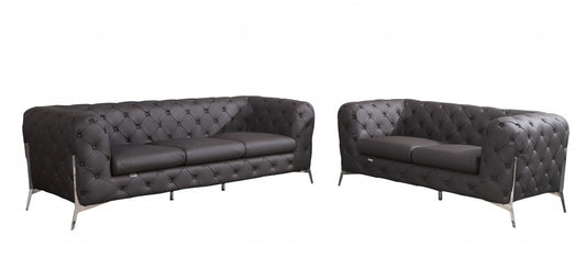 Two Piece Indoor Brown Italian Leather Five Person Seating Set-0