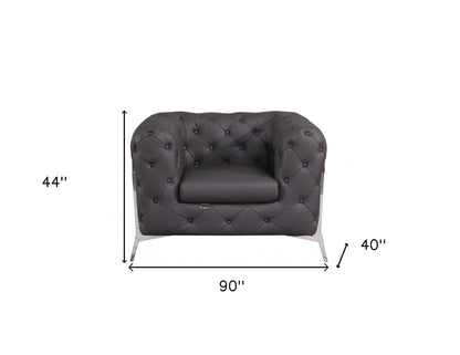 Three Piece Indoor Brown Italian Leather Six Person Seating Set-6
