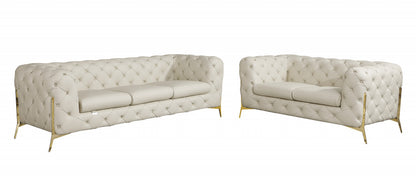 Two Piece Indoor Beige Italian Leather Five Person Seating Set-0