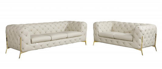 Two Piece Indoor Beige Italian Leather Five Person Seating Set-0
