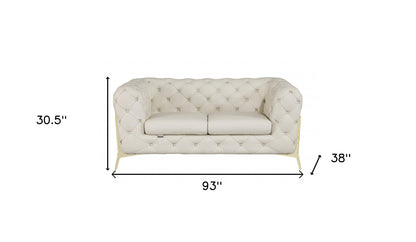 Two Piece Indoor Beige Italian Leather Five Person Seating Set-6