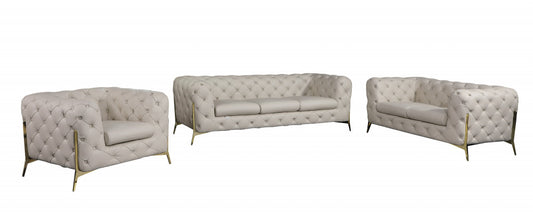 Three Piece Indoor Beige Italian Leather Six Person Seating Set-0