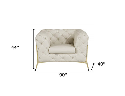 Three Piece Indoor Beige Italian Leather Six Person Seating Set-6