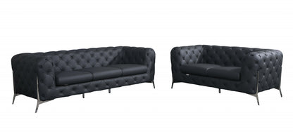 Two Piece Indoor Dark Gray Italian Leather Five Person Seating Set-0