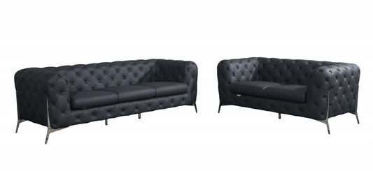 Two Piece Indoor Dark Gray Italian Leather Five Person Seating Set-0