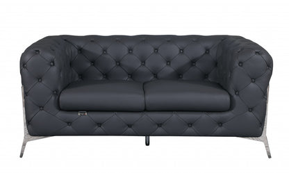 Two Piece Indoor Dark Gray Italian Leather Five Person Seating Set-2