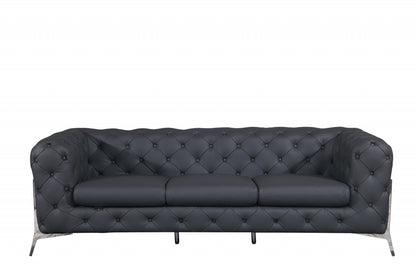 Two Piece Indoor Dark Gray Italian Leather Five Person Seating Set-3