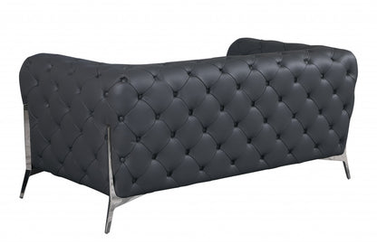 Two Piece Indoor Dark Gray Italian Leather Five Person Seating Set-4