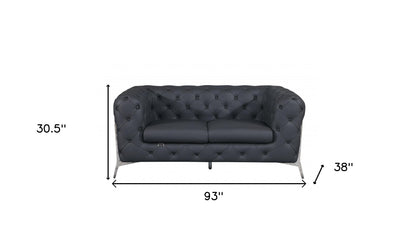Two Piece Indoor Dark Gray Italian Leather Five Person Seating Set-6