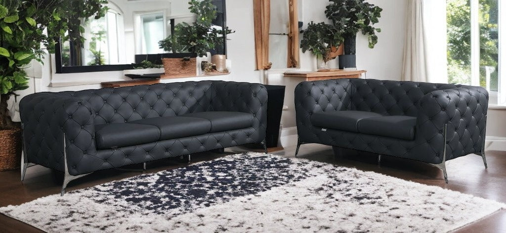 Two Piece Indoor Dark Gray Italian Leather Five Person Seating Set-1