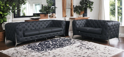Two Piece Indoor Dark Gray Italian Leather Five Person Seating Set-1