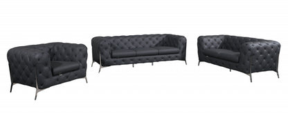 Three Piece Indoor Dark Gray Italian Leather Six Person Seating Set-0