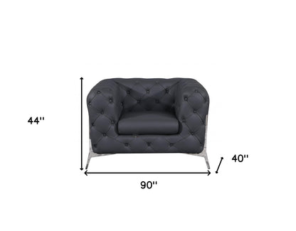 Three Piece Indoor Dark Gray Italian Leather Six Person Seating Set-6