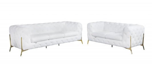 Two Piece Indoor White Italian Leather Five Person Seating Set-0