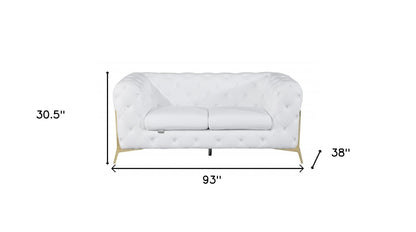 Two Piece Indoor White Italian Leather Five Person Seating Set-6