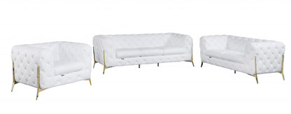 Three Piece Indoor White Italian Leather Six Person Seating Set-0