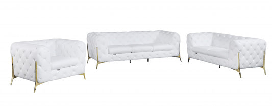 Three Piece Indoor White Italian Leather Six Person Seating Set-0