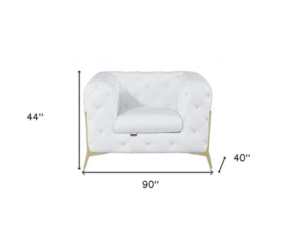 Three Piece Indoor White Italian Leather Six Person Seating Set-6