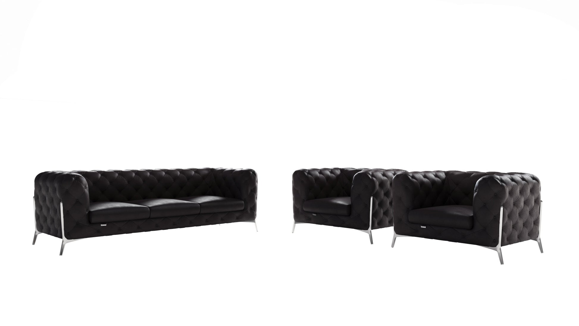 Three Piece Indoor Black Italian Leather Five Person Seating Set-0