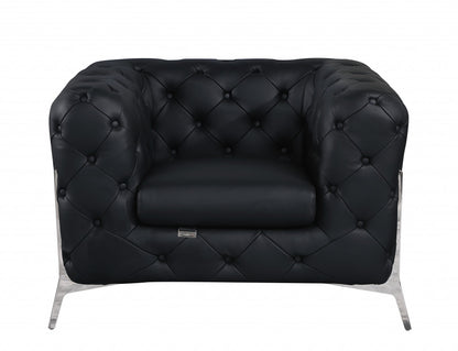 Three Piece Indoor Black Italian Leather Five Person Seating Set-2