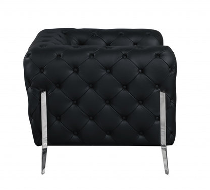 Three Piece Indoor Black Italian Leather Five Person Seating Set-4