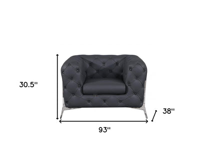Three Piece Indoor Dark Gray Italian Leather Five Person Seating Set-6