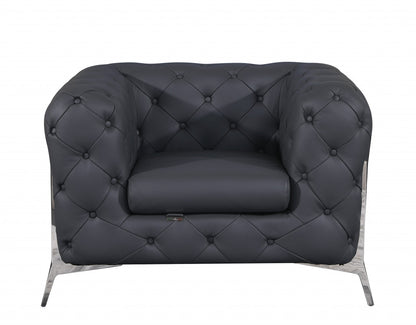 Three Piece Indoor Dark Gray Italian Leather Five Person Seating Set-3